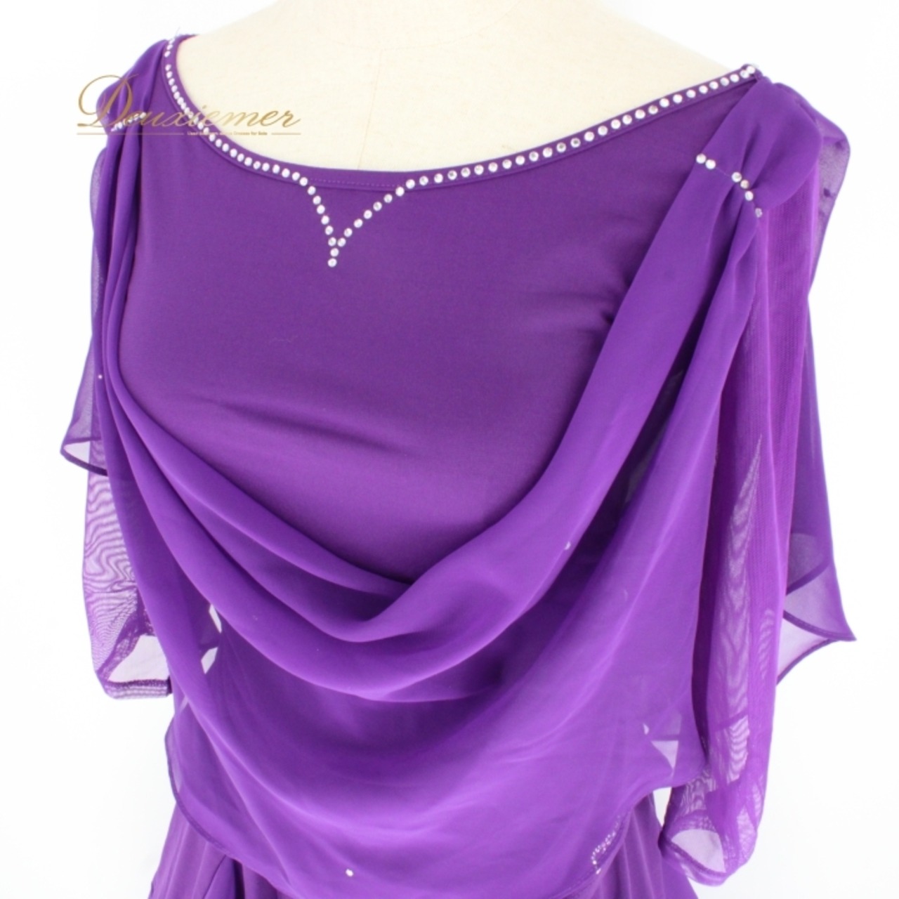 社交ダンス 衣装 スタンダード 上下セット ツーピース レッスンウェア パーティ衣装 レディース Roger 紫 ラインストーン パープル系 上品 バイオレット 大人 かわいい 上品なデザイン エレガント ダンスウェア フェミニン 二重スカート ボリューム感 優雅な動き 伸縮性あり おしゃれ 女性用 M~Lサイズ 発表会 競技用 社交ダンス用