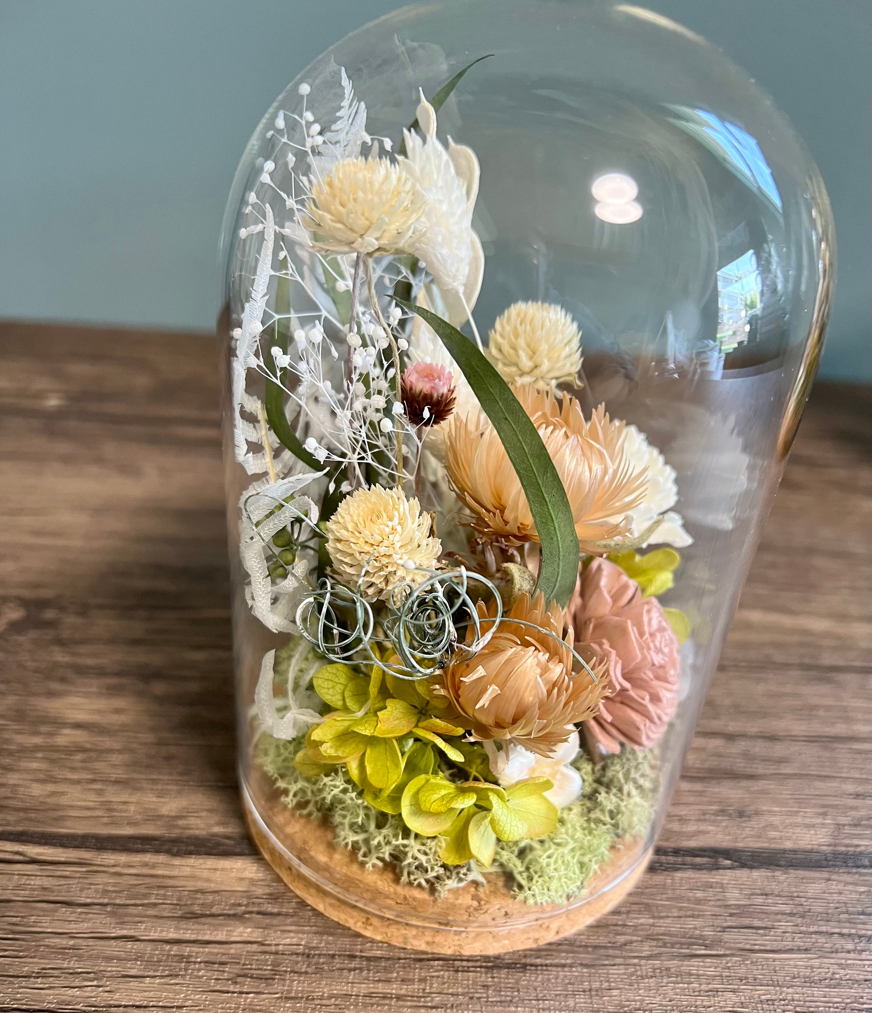 お花が詰まったクリアドーム コルク ドライフラワー プリザーブド