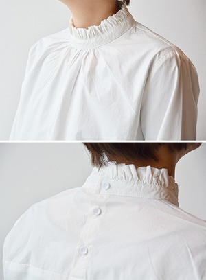 SWARM(スワーム)コットンタイプライターフリル衿ブラウス(NS-84019)ホワイト F