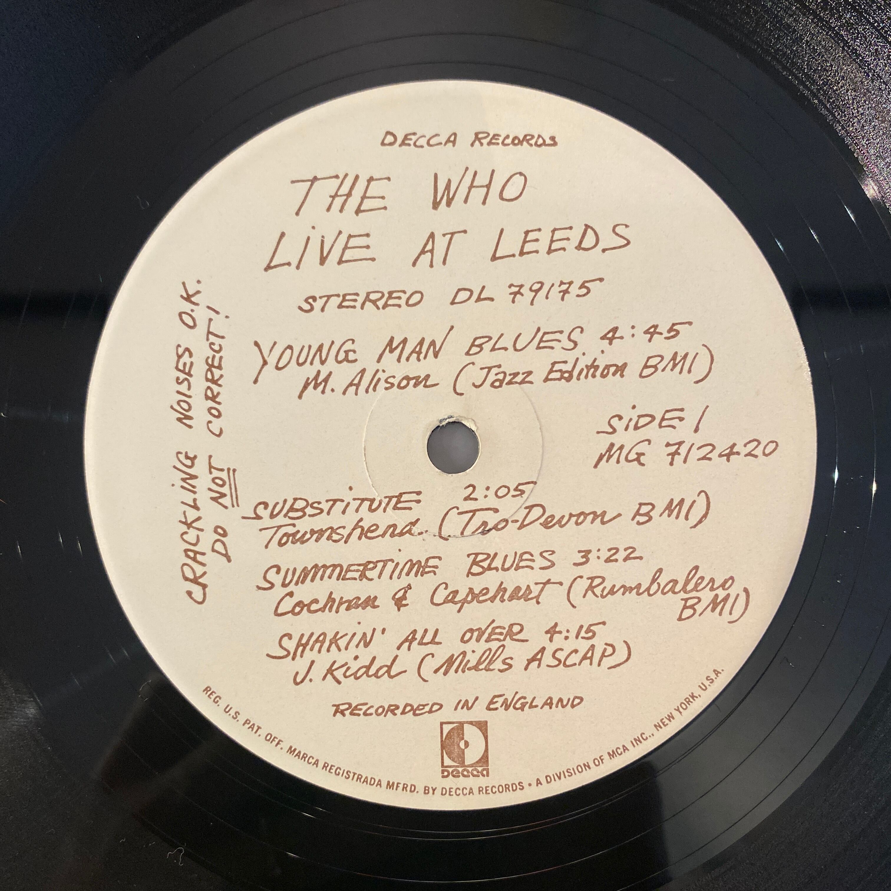 THE WHO レコード　Live at leeds