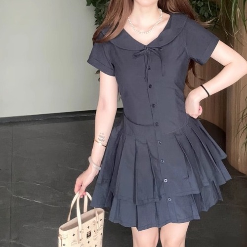 ラウンドカラープリーツワンピース ・70585