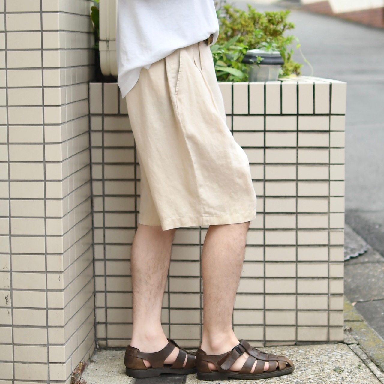 BOHIO linen 2tuck slacks shorts