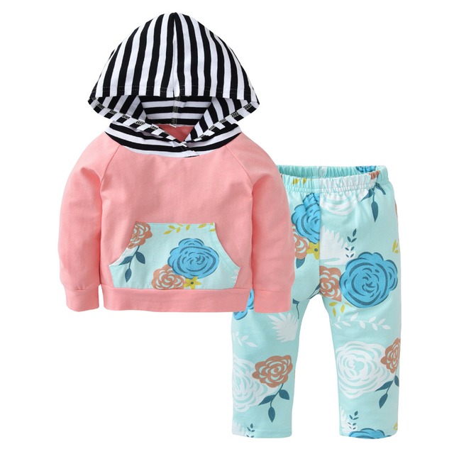 2 ピース/セット秋新生児女の子服パーカートップス + 花パンツ幼児の女の子の服幼児服