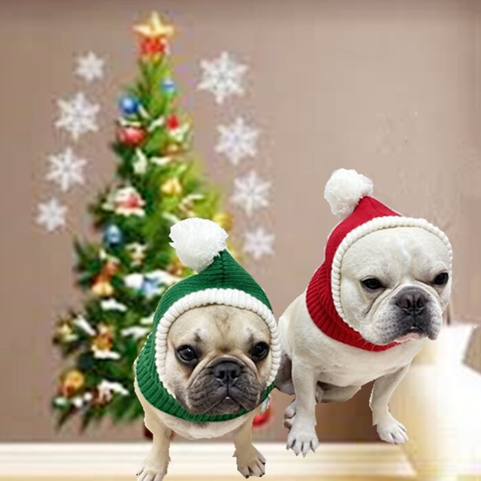 送料無料 Km646gペット用 ニット帽 ニット帽スヌード 被り物 サンタ帽 犬服 送料無料 秋冬 クリスマス 防寒 コスプレ 可愛い おしゃれ ネコ服 フレンチブルドッグ フレブル イタグレ 小型犬 中型犬 Dearkm フレンチブルドック孔明
