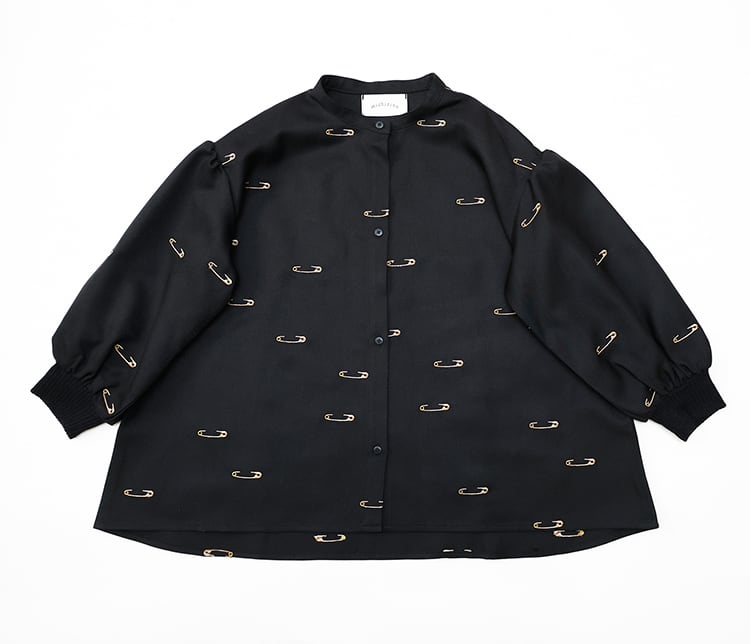 Safety pin embroidery shirts kids XXL(140-150) / Black
