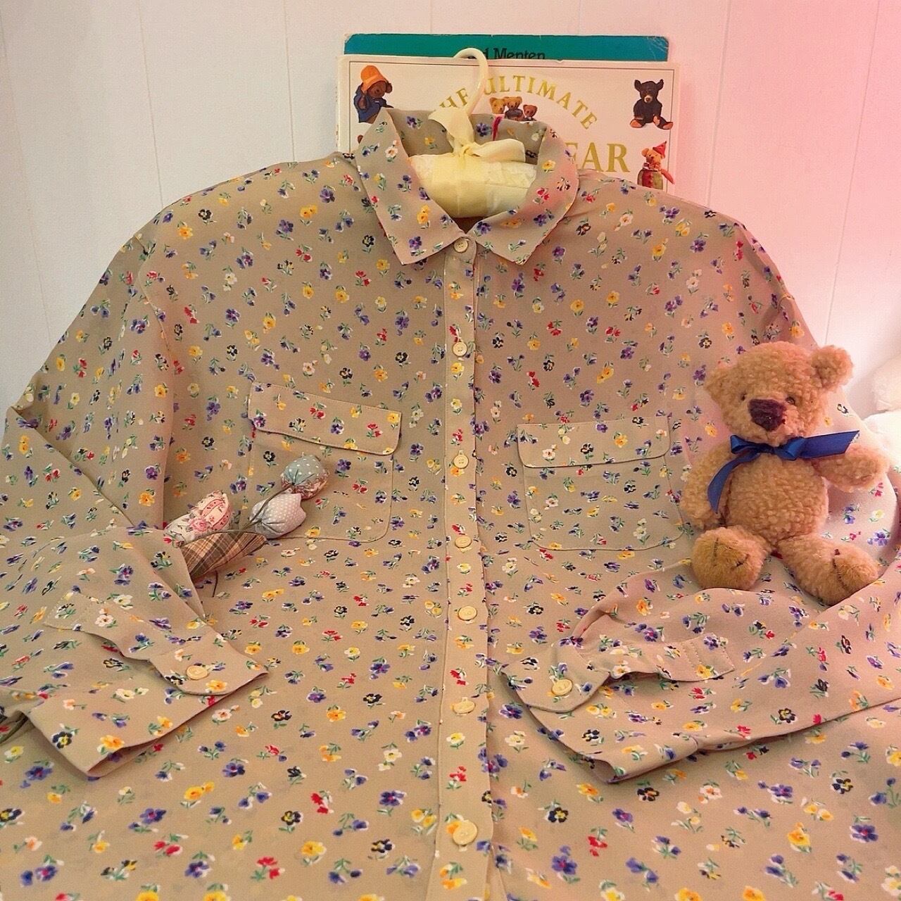 yellow purple mini flower sheer blouse