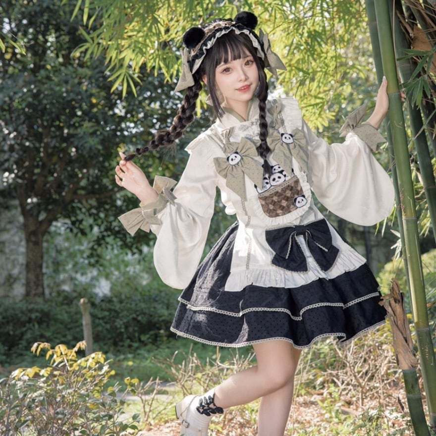 華ロリパンダコーデセット ロリータファッション 華ロリ中華風セットアップ パンダ柄とイチゴ柄