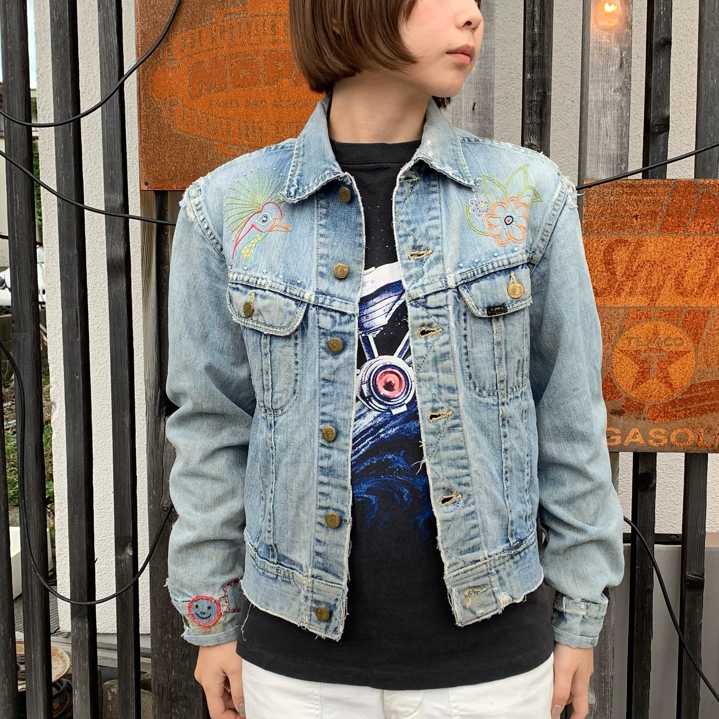 Lee 刺繍デニムジャケット USA製 1970's USA製 Lee リー ハンドステッチ 刺繍 101J デニムジャケット