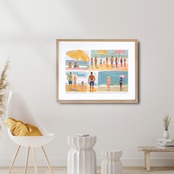 beach before evening ⅱ｜夕暮れ前のビーチを描いたドローイングアートポスター｜優しい色合いでどんな部屋にも馴染む｜A2ポスター