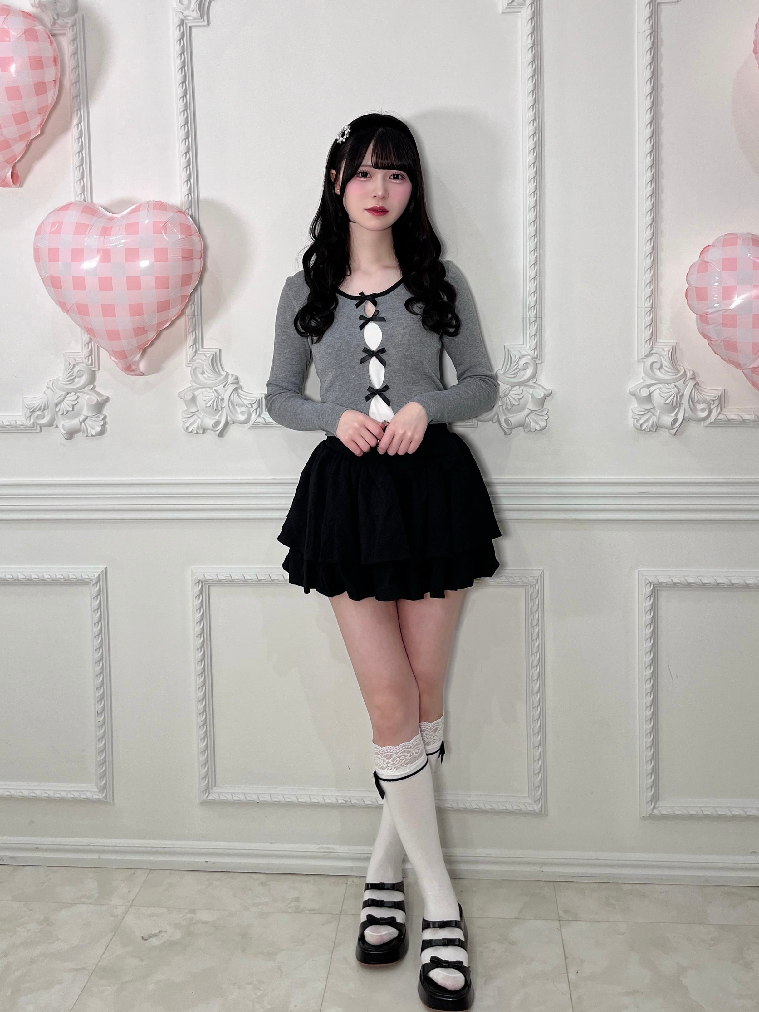 【LAST1】bi color ribbon knit-gray