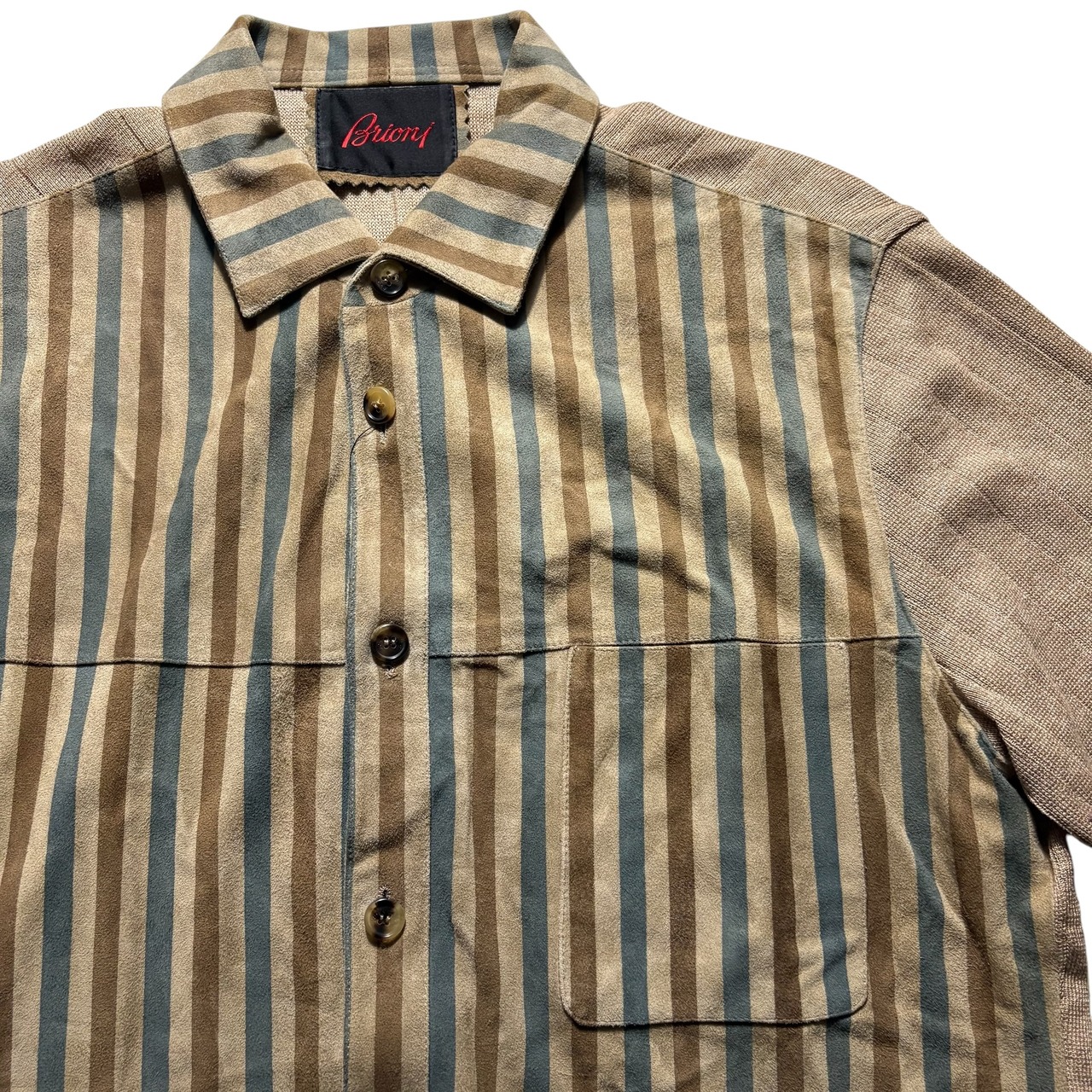 vintage BRIONI stripe leather switching knit shirt