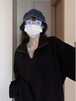 2024 秋冬 2type 裹起毛トップス長袖 かわいいK-POPTロング黑白レディース韓国風ロゴ衣装カラールーズゆったりカジュアルハーフおしゃれサイズスリーブシルエットファッション系シャツ春