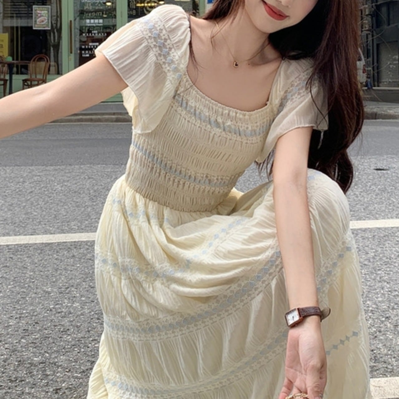 【S-XL】爽やかティアードワンピース