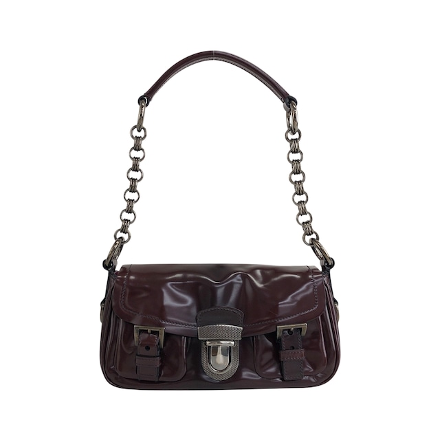 PRADA プラダ ショルダーバッグ ブラウン フロントバックル レザー チェーン ワンショルダーバッグ vintage ヴィンテージ オールド j5mn5d