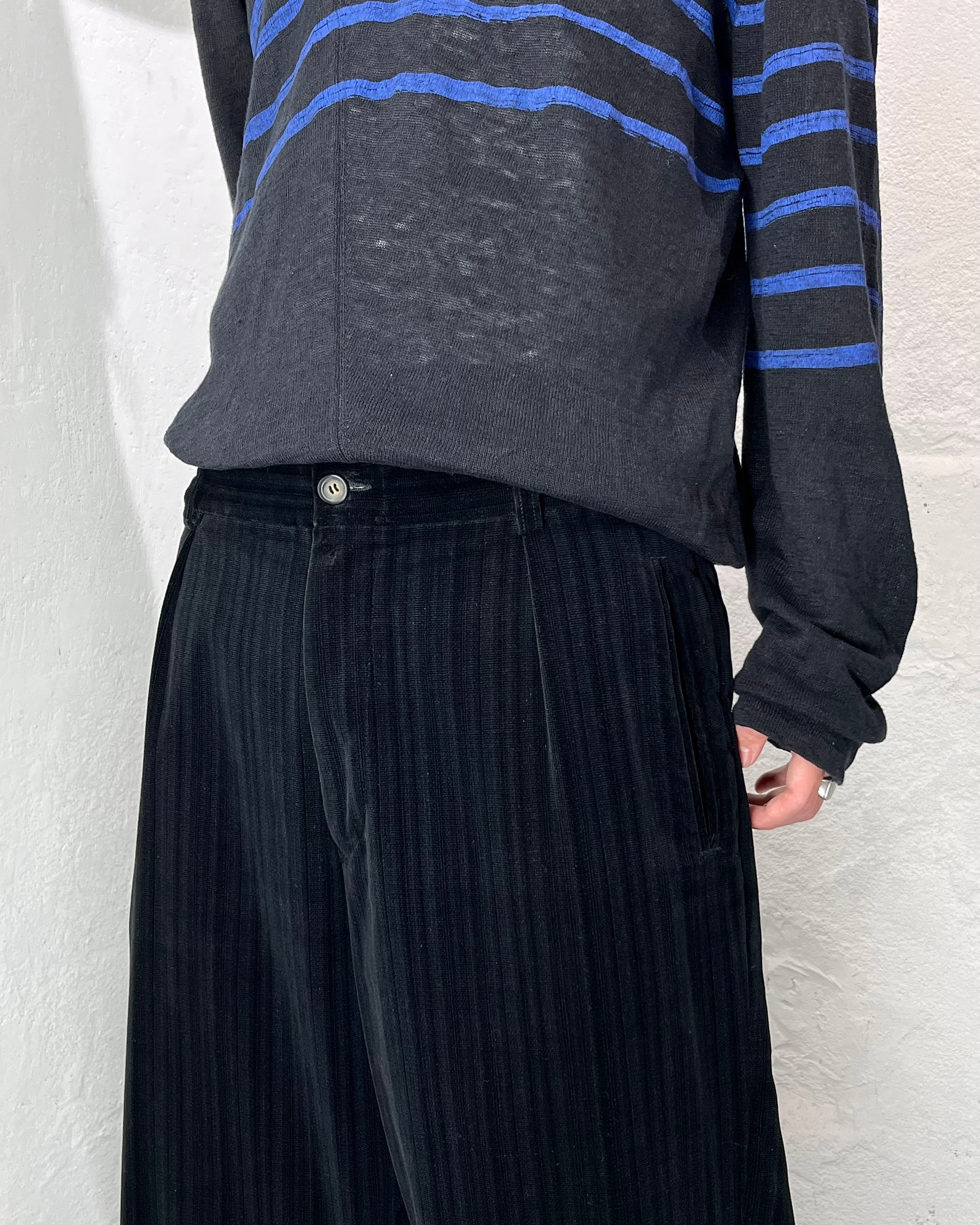 80s~ GIORGIO ARMANI Striped 1tac Velor Slacks ITALY製