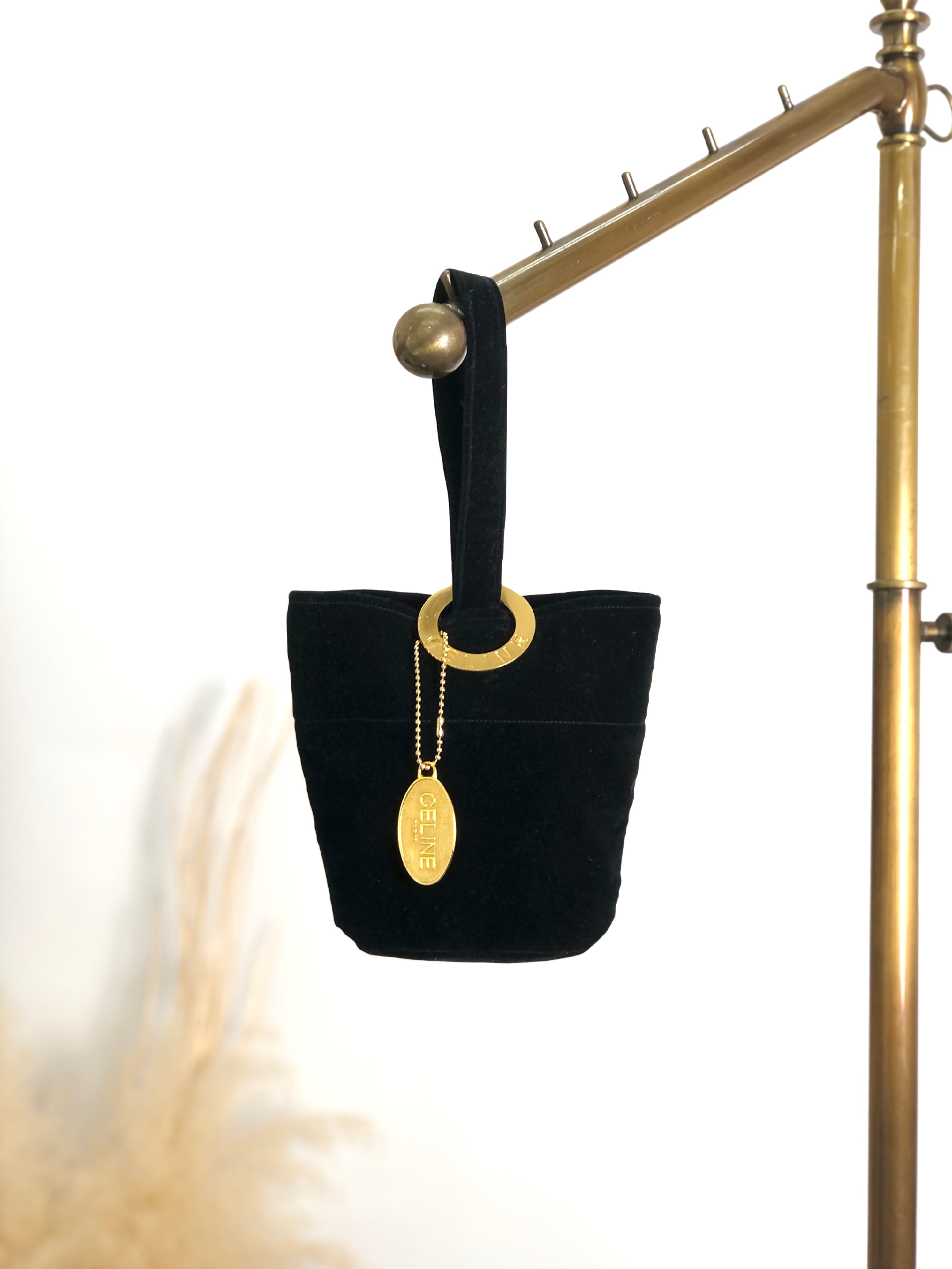 CELINE セリーヌ ハンドバッグ ブラック ロゴ サークル ベロア ワン