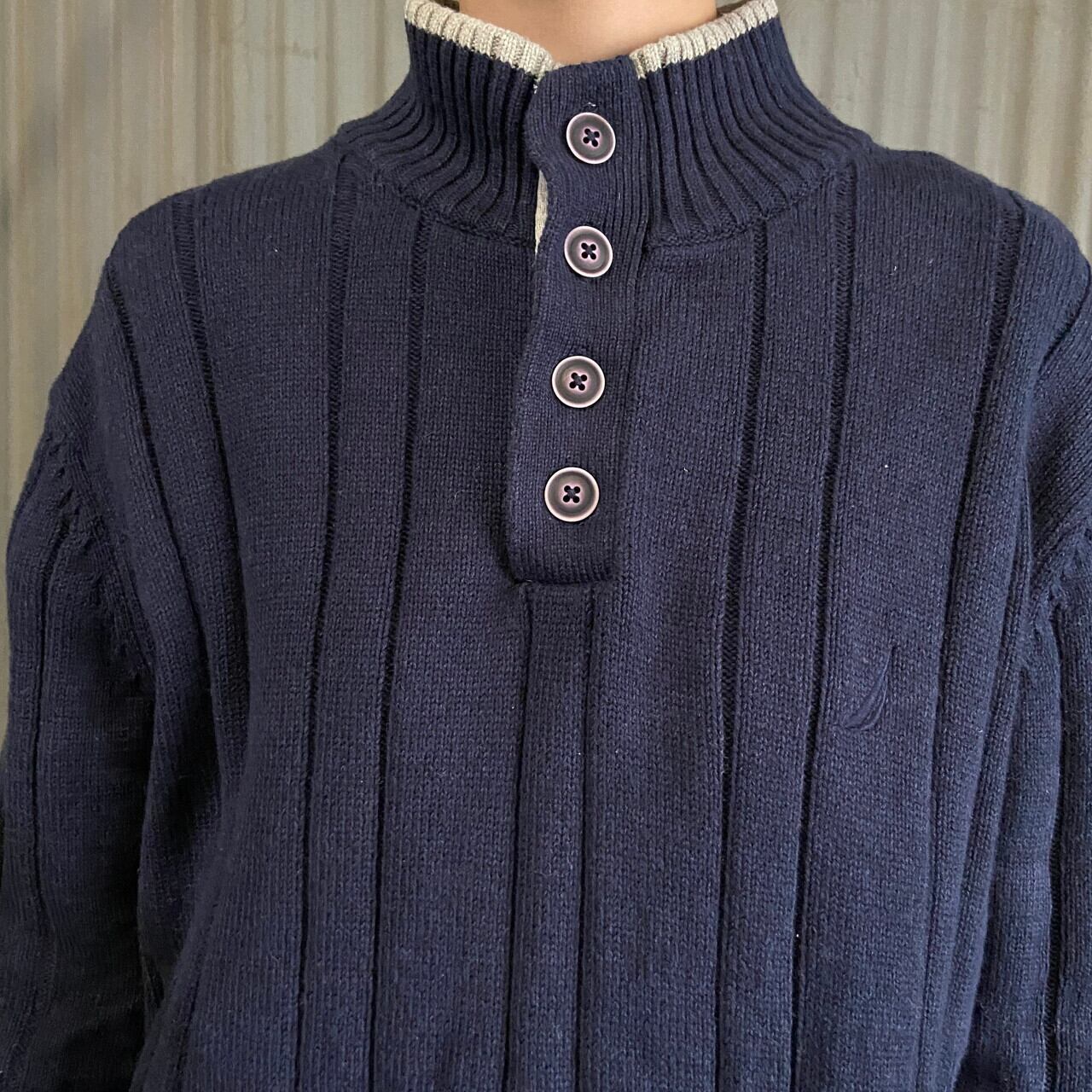 NAUTICA ノーティカ ハーフボタン コットンニットセーター メンズL 