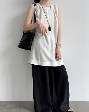 バックボタンラウンドネックロングシャツ 2color A1039