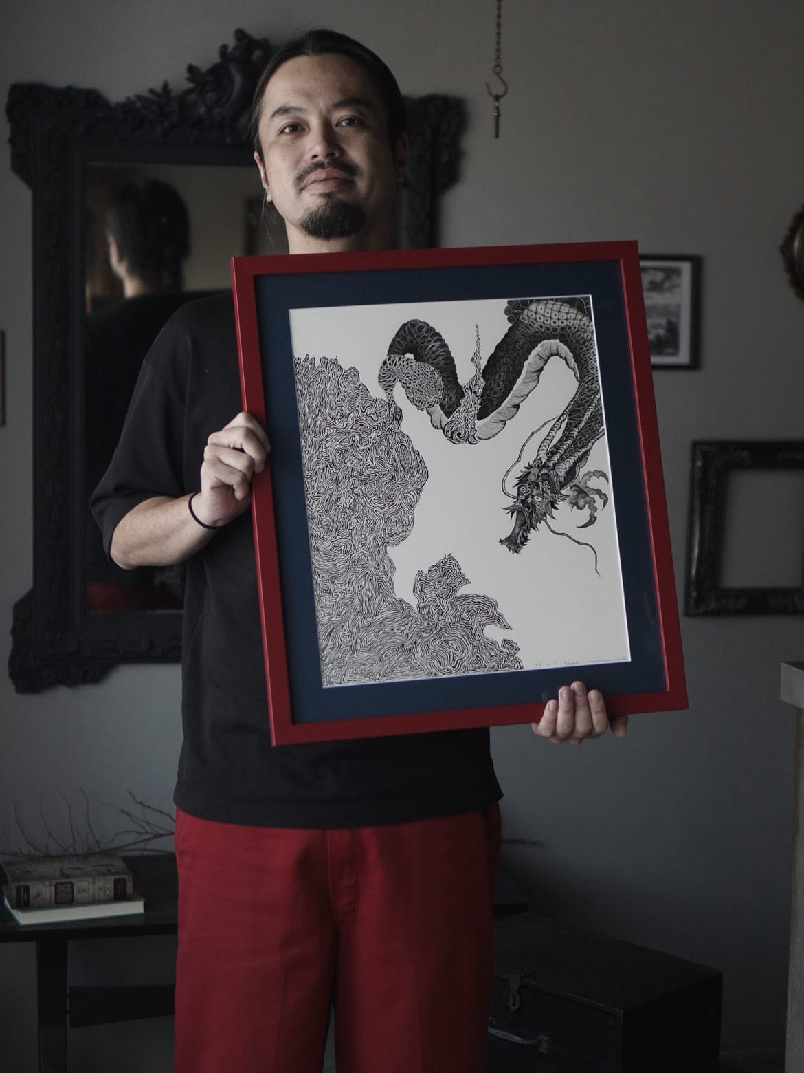 サインペン画／龍】58.5㎝×50.5㎝／額装済／手書き／一点もの | 高宮