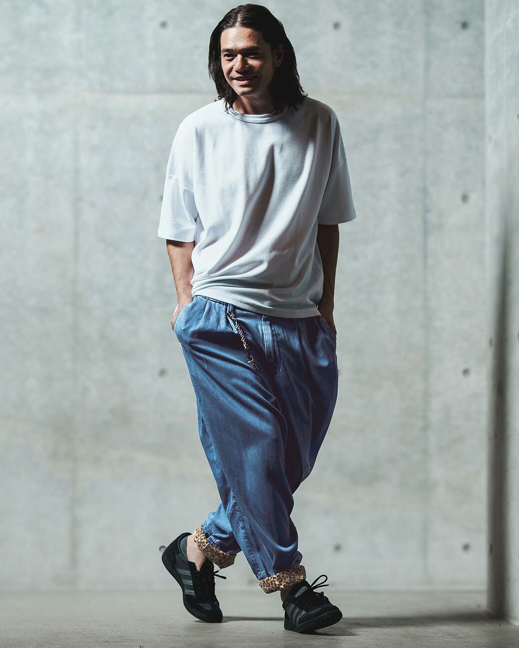 GLIMCLAP】ヒョウ柄ロールアップ バルーンデニムパンツ (18-055