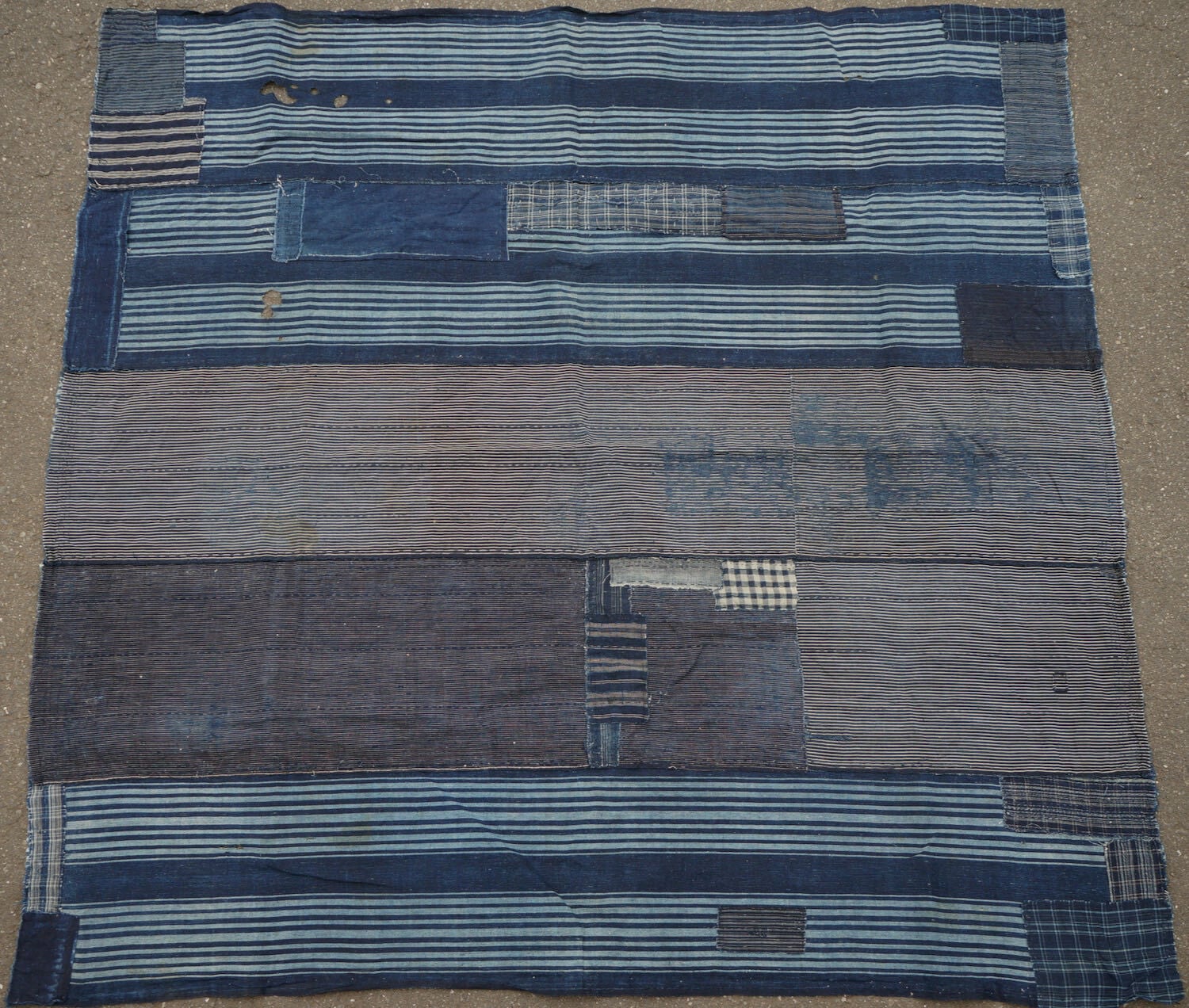 734 縞木綿 ボロ 襤褸 藍染 木綿 古布 継ぎ接ぎ 継ぎ当て アンティーク