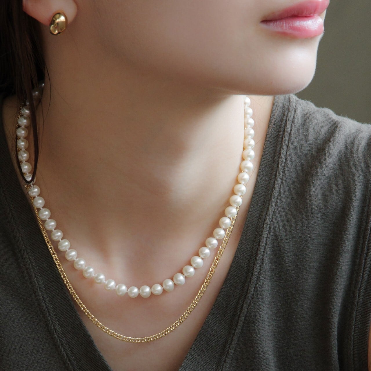 RENEWAL〉K18イエローゴールド 淡水パールネックレス 40cm【MKY0164N1