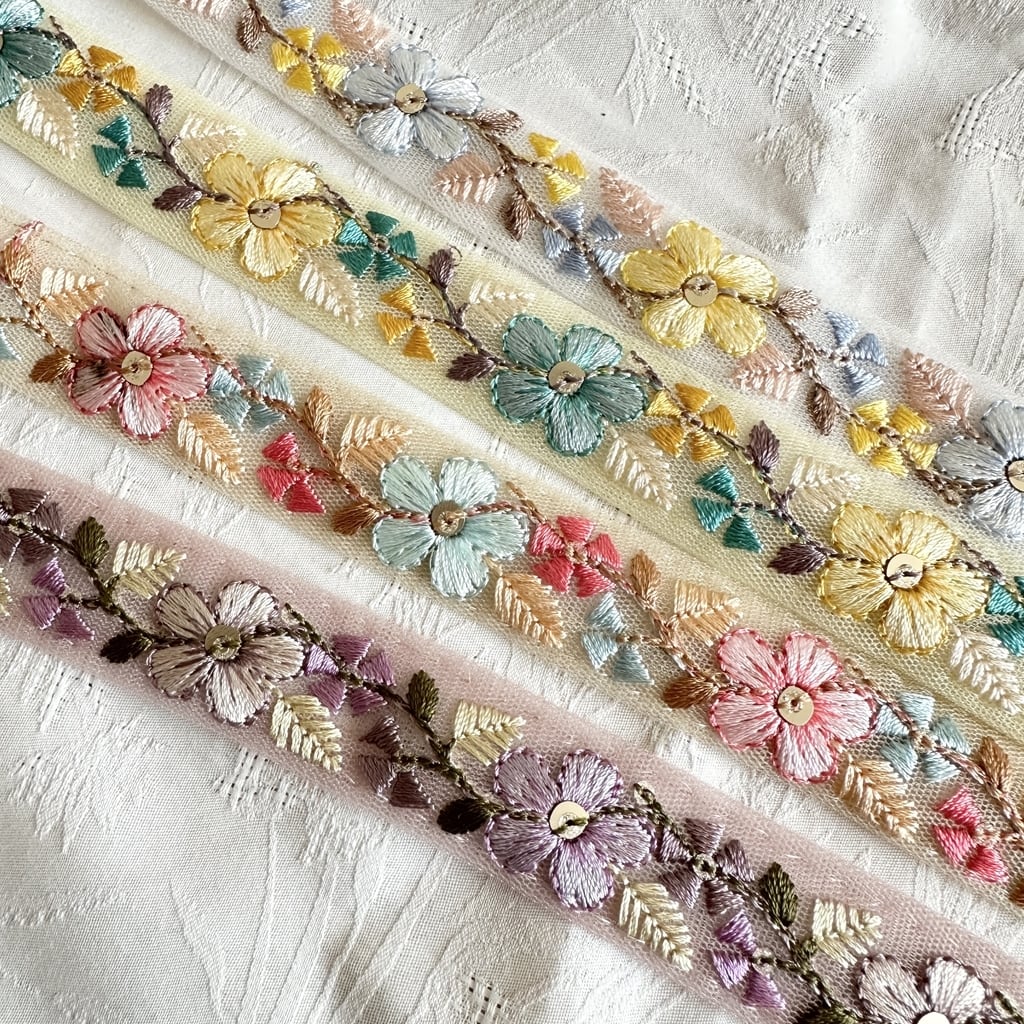 プチフルール [パープル] インド刺繍リボン 3308 | インド刺繍リボン