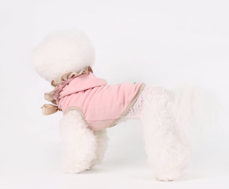 フリルリボンフード付きTシャツ S ~ XL 2color / 犬服 春物 新作 おしゃれ ドッグウェア 可愛い 犬の服 小型犬 中型犬 ペット用品 ペット洋服　b32