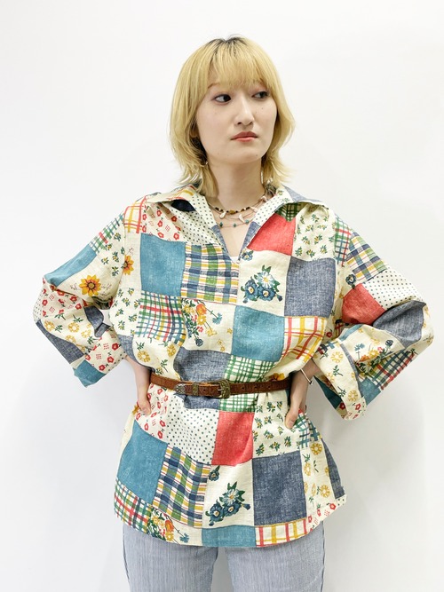 Vintage Patchwork Pattern Pullover Shirt