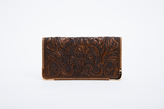 Carving Breath Of Spring Leather Long Wallet Italian Brown - メイン画像