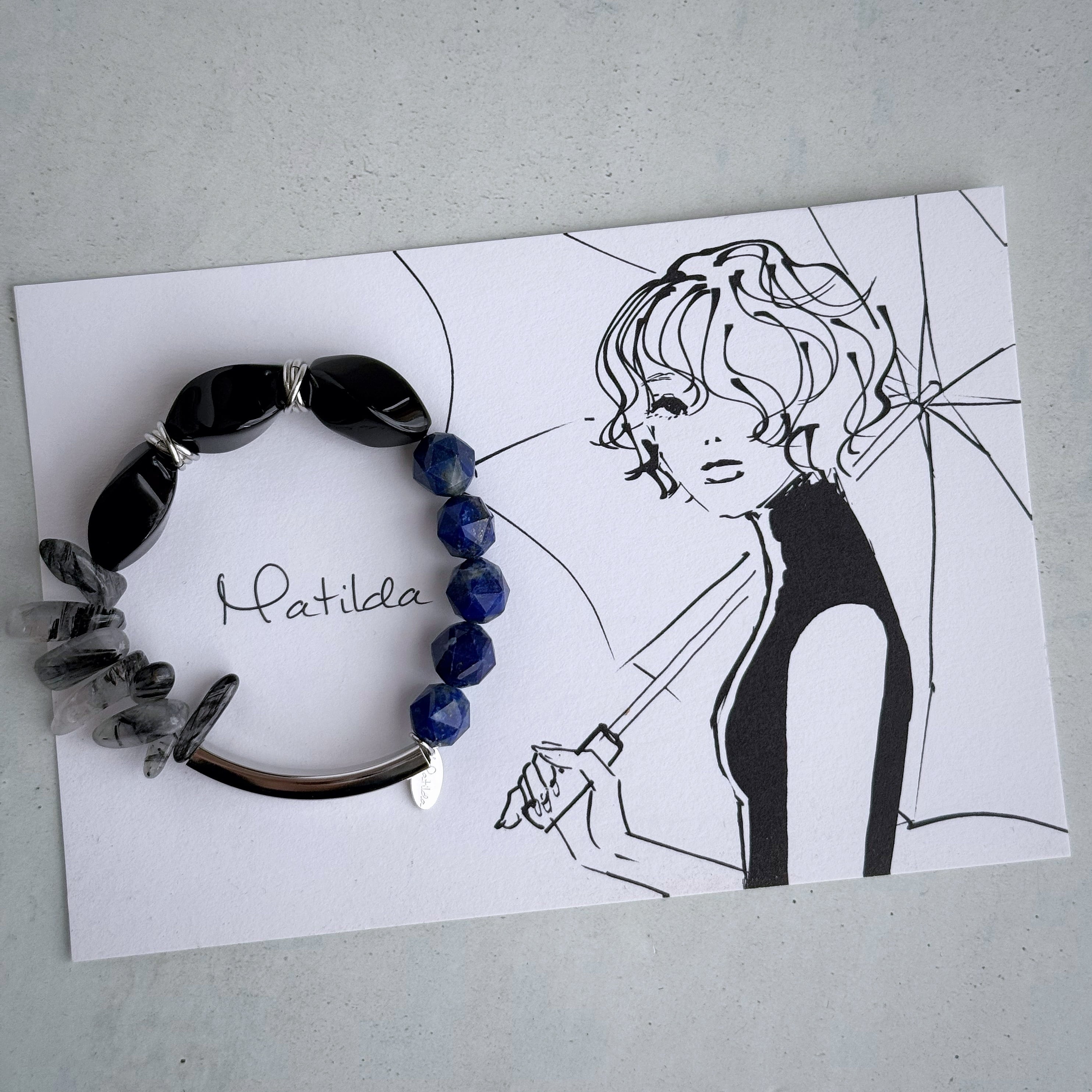 Tube & stone bracelet(オニキス×ラピスラズリ×ブラックルチルクォーツ)