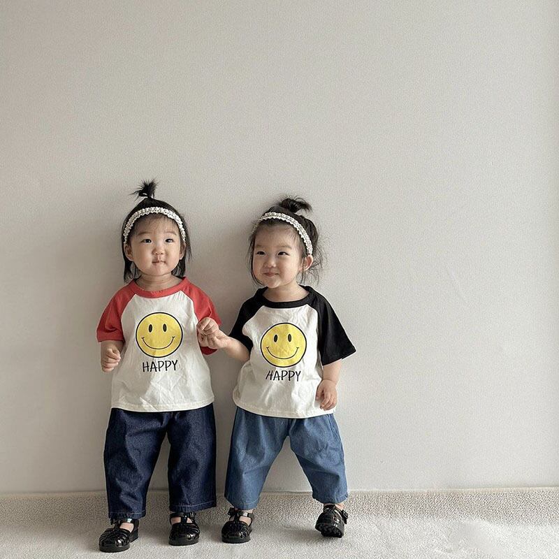 【BABY】韓国風 笑顔カラーバリ半袖tシャツ