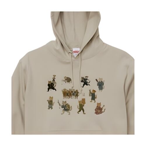「江戸職猫ずらり絵巻」プルオーバーパーカー/"Edo Craftsman Cats Picture Scroll" pullover hoodie