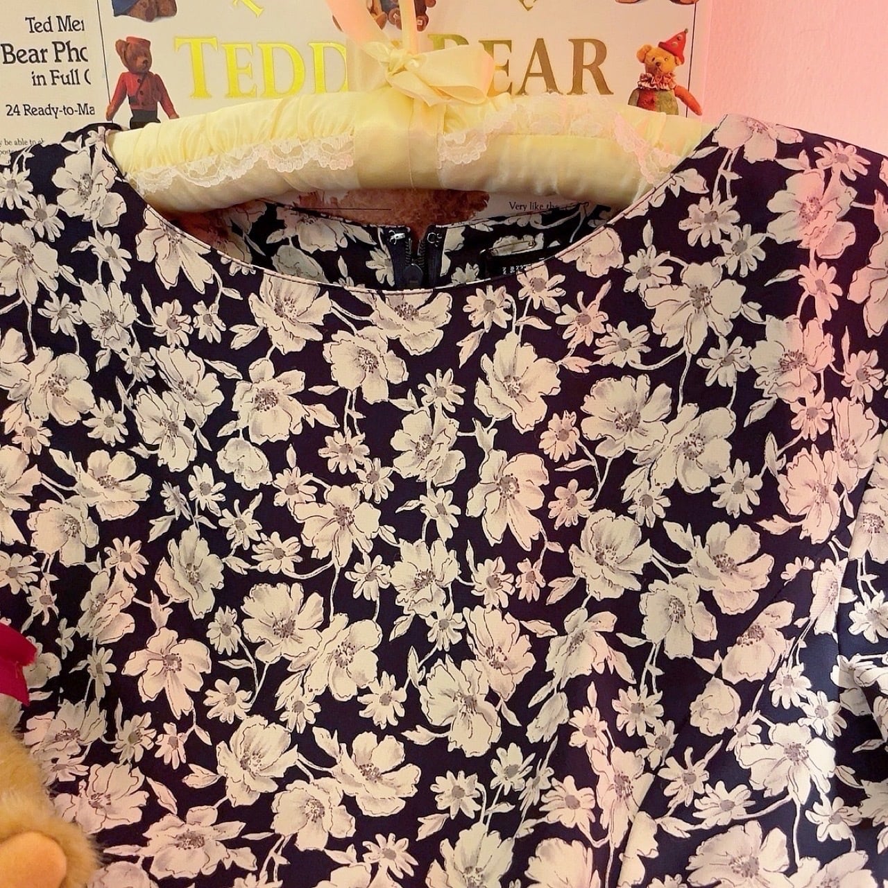 white flower navy flare one-piece