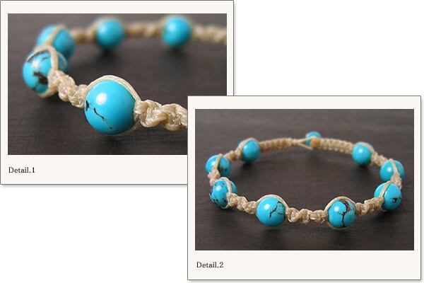 ターコイズ8ミリ玉ナチュラルマクラメブレスレット
