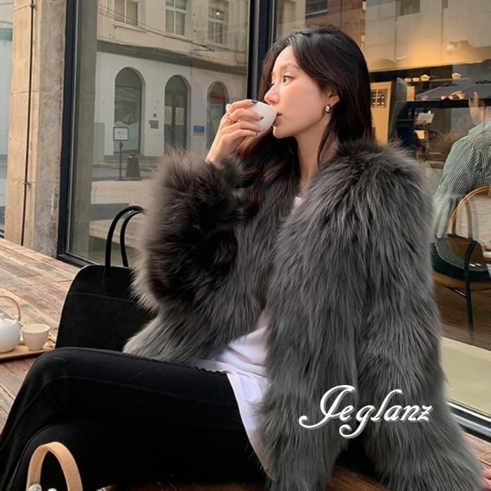 3色 ファー エコファ ジャケット ブルゾン Vネック ファンシー(MB258)φ