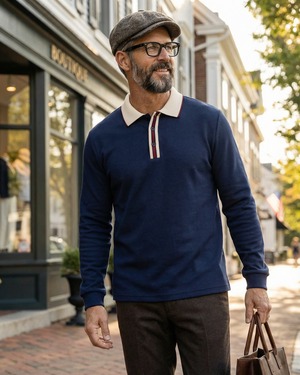 ラインデザイン 襟付きスウェットプルオーバー 3色　A0176