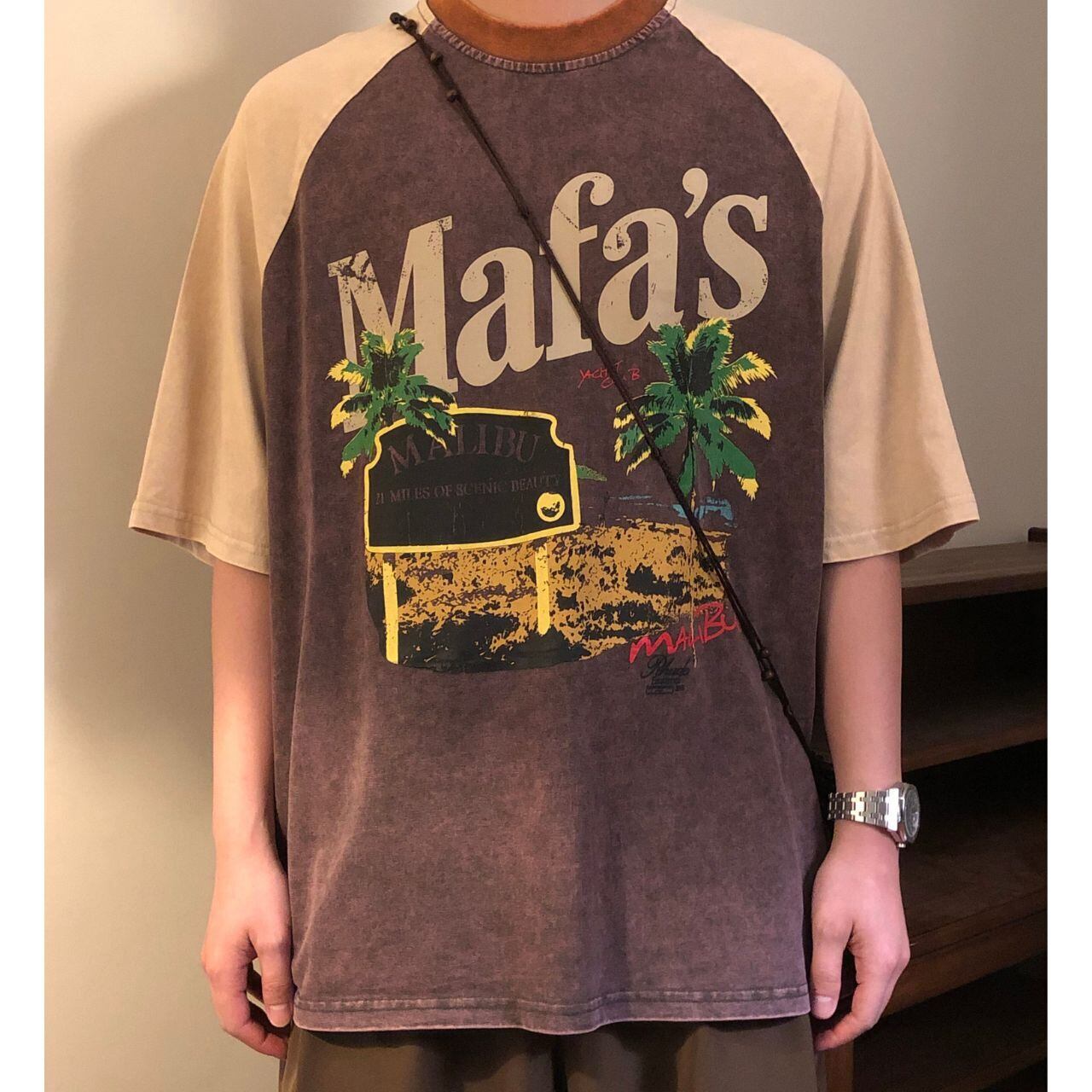 リゾートグラフィックレタリングラグランTシャツ 2col   A00023