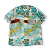 ICE FIRE アイスファイヤー マップ デザイン 半袖 アロハシャツ ハワイアンシャツ S/ブルー系 メンズ