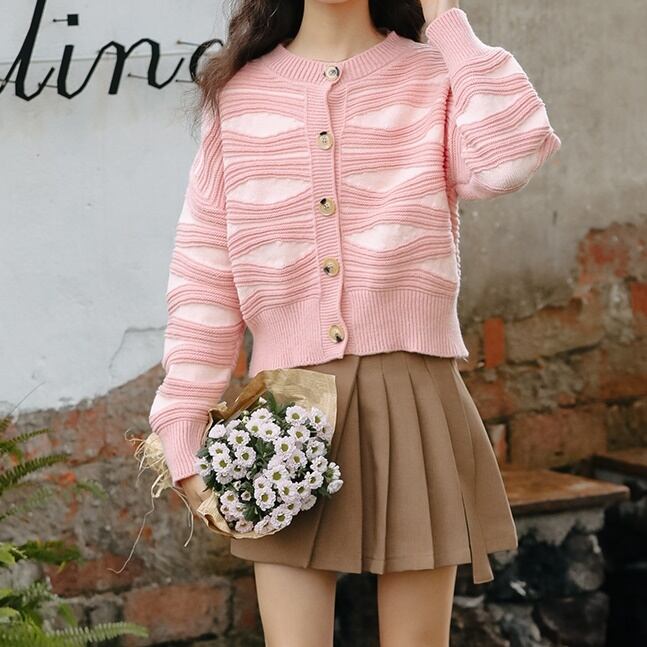 ✨人気✨　ポリアンナ　前開きフリルボーダーカーディガン　フェミニンガーリー　M