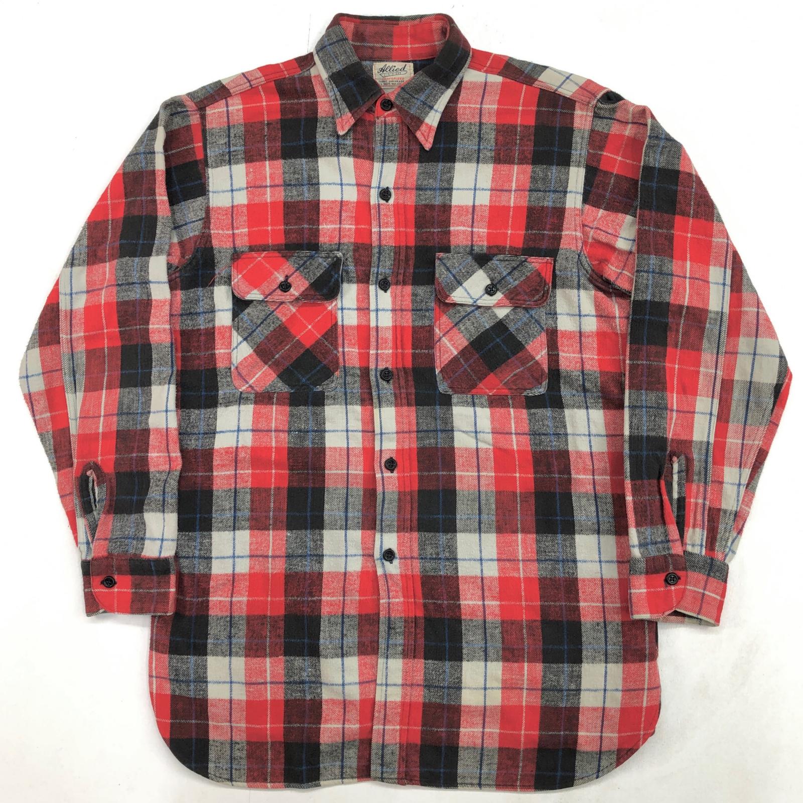 50sVINTAGE Vanderbilt ヘビーフランネル ヘビネル チェック ALLIED CLOTHIERS 50- 60年代 マチ付き チェック柄 コットン