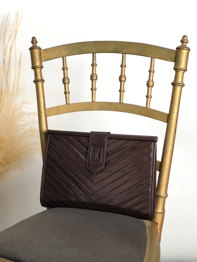 Yves Saint Laurent イヴ・サンローラン クラッチバッグ ブラック YSLロゴ バイアステッチ レザー vintage ヴィンテージ オールド hiam4r