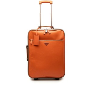 プラダ 三角ロゴプレート キャリーバッグ VV030M パパイヤ オレンジ サフィアーノレザー レディース PRADA 【中古】
