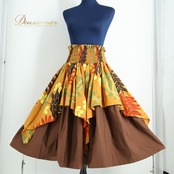 フラダンス 衣装 パウスカート ブラウン系 フラ ダンス プルメリア柄 ラウアエ柄 茶 赤 黄 緑 黄土色 ハワイアン アロハ かわいい ハワイアンプリント スカート ふんわり グリーン系 イエロー系 レッド系