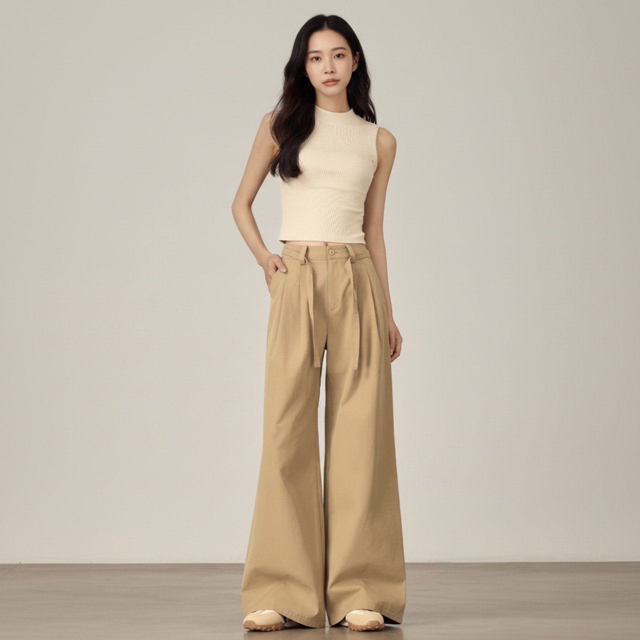 ベルト付き フルレングス ワイドパンツ   1color  26041・画像5