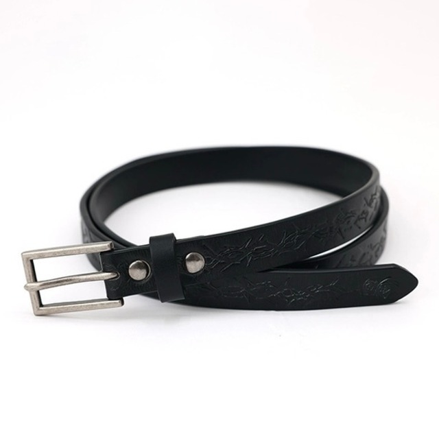 [PHYS] vintage embossed thorns flower leather old metal belt