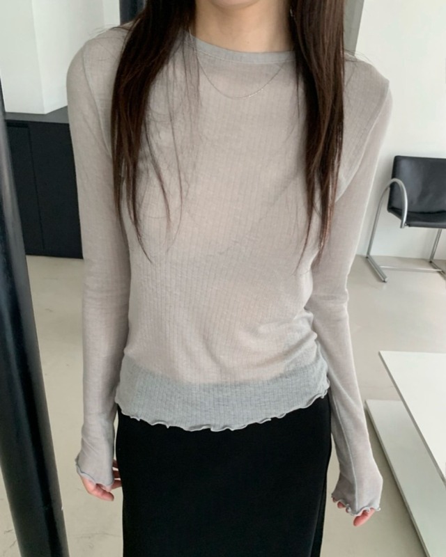シアーリブロングスリーブカットソー