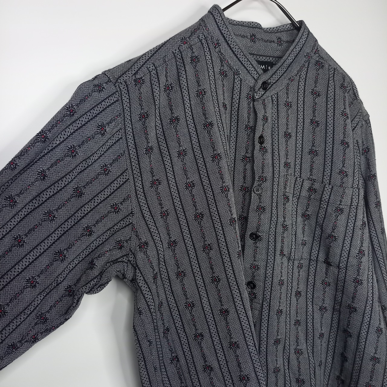 ATRIUM　バンドカラー　チロリアンシャツ　プルオーバー　花刺繍　ユーロ古着