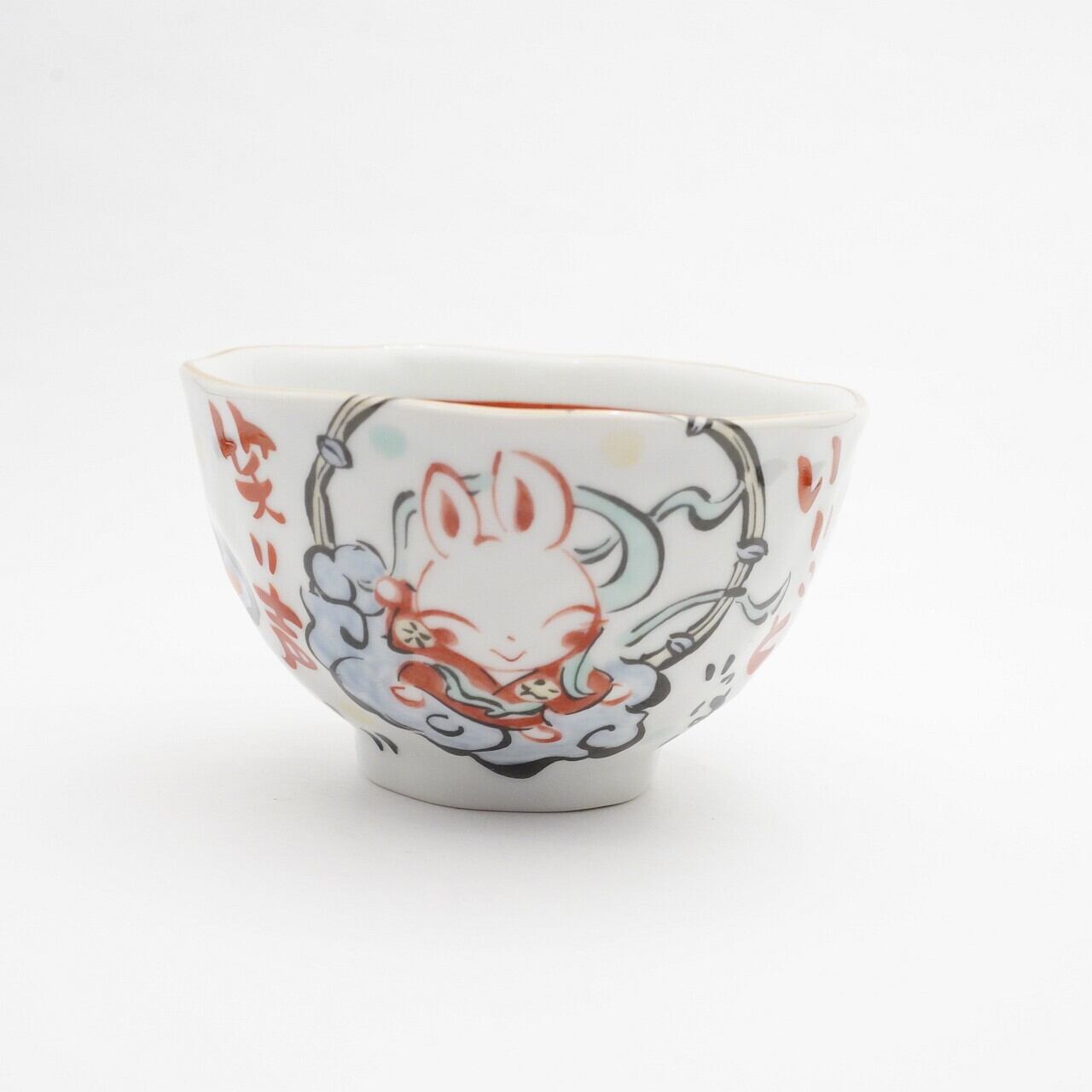 【夕立窯】夕立うさぎ飯碗 雷神 26-A