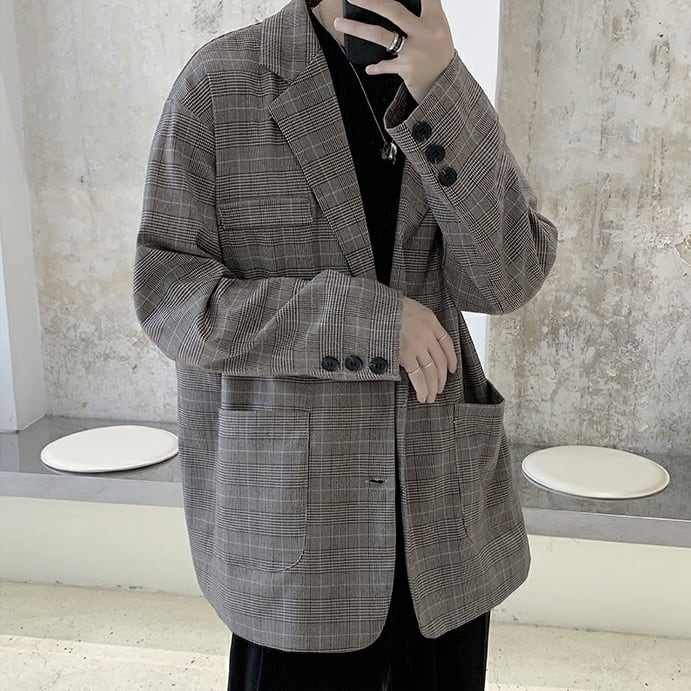 予約販売】ジャケット メンズ グレンチェック柄 グレー ブラウン